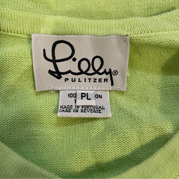 Vintage Lilly Pulitzer Light Lime Green 100% Cotton Button Up Cardigan Size PL - Picture 3 of 5